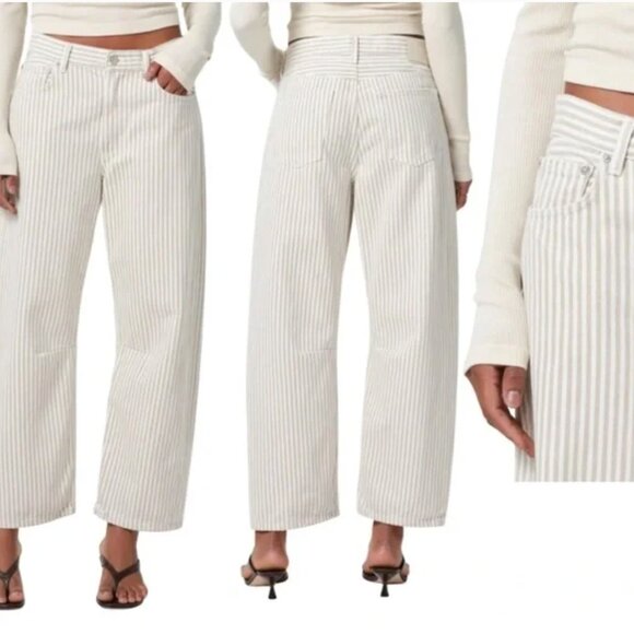 EUC Citizens of Humanity Miro Rework Relaxed Jean Khaki Stripe Barrel Women's 33 - Picture 1 of 16
